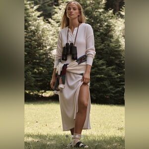 Stateside Long-Sleeve Thermal Midi Dress, Women’s Medium, Cream Waffle Knit